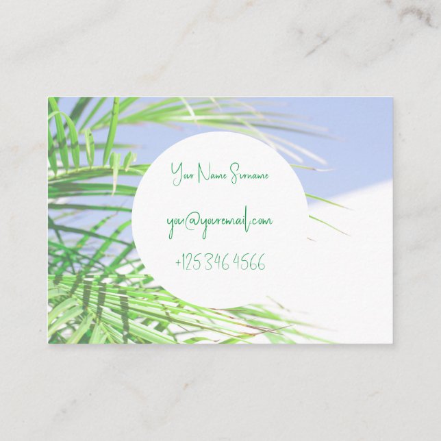 Tarjeta De Visita Verano Vibes Palm Tree deja Pastel verde pálido (Reverso)
