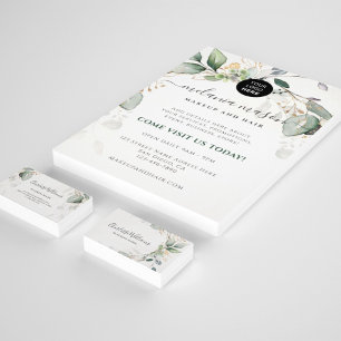 Tarjeta De Visita Verde acuarela hoja de eucalipto dorado elegante