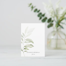 Tarjeta De Visita Verde acuarela moderna Negocio blanco mínimo
