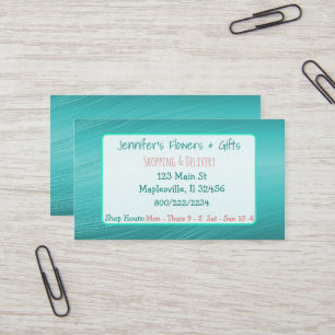 Tarjeta de visita verde azulada y coralina