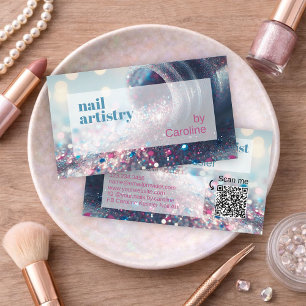 Tarjeta De Visita Verde azulado Aqua Blue Hot Purpurina Nail Polaco