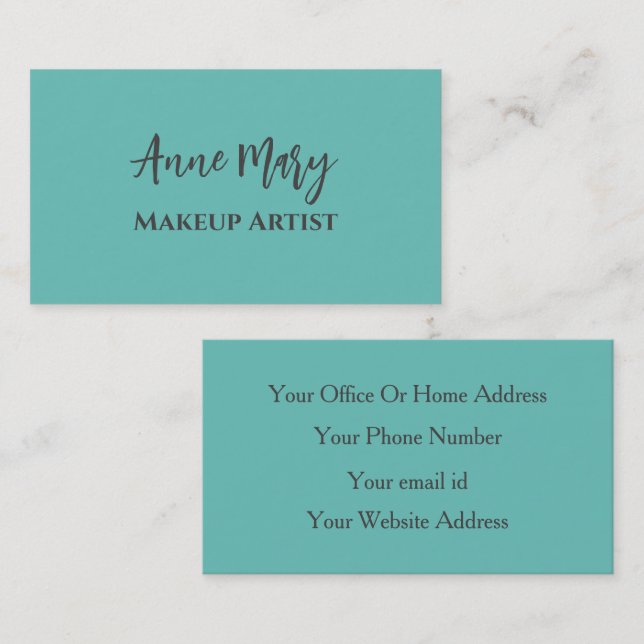 Tarjeta De Visita Verde azulado Artista de maquillaje gris azul Saló (Anverso / Reverso)