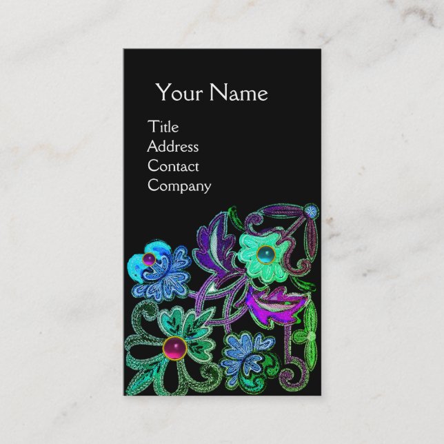 Tarjeta De Visita VERDE AZULADO AZUL PURPLE LACE FLORES GEMSTONES Ne (Anverso)