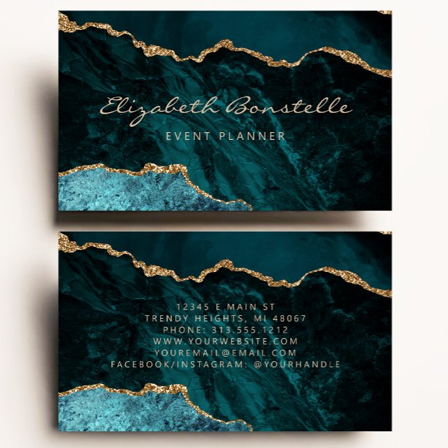 Tarjeta De Visita Verde azulado Blue Green Agate Gold Purpurina Luxu (Subido por el creador)