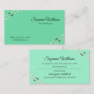 Tarjeta De Visita Verde azulado claro con líneas de oro rosa elegant