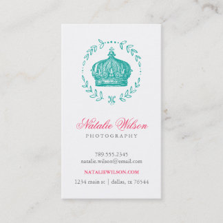 Tarjeta De Visita Verde azulado elegante corona vintage vertical