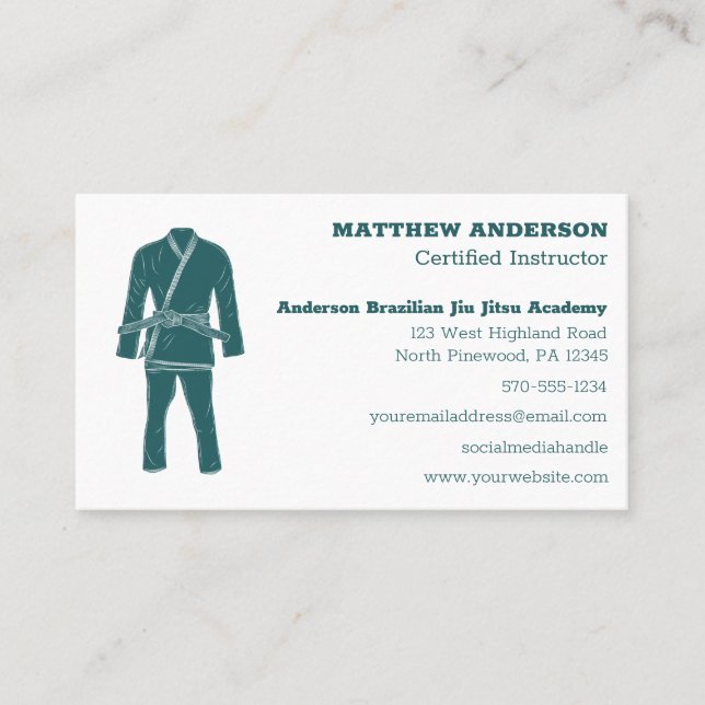 Tarjeta De Visita Verde azulado instructor escolar brasileño Jiu Jit (Anverso)