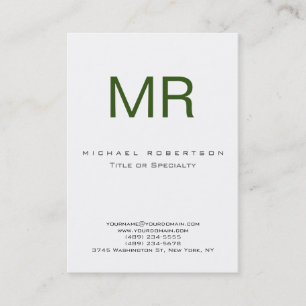 Tarjeta de visita verde blanca de monograma modern