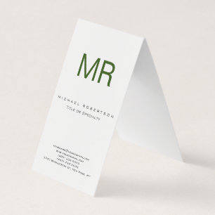 Tarjeta de visita verde blanca de monograma modern