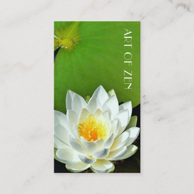 Tarjeta De Visita Verde brillante de la flor del Lotus blanco (Anverso)