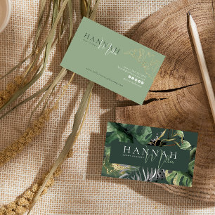 Tarjeta De Visita Verde   Código QR Tropical Elegante Moderno
