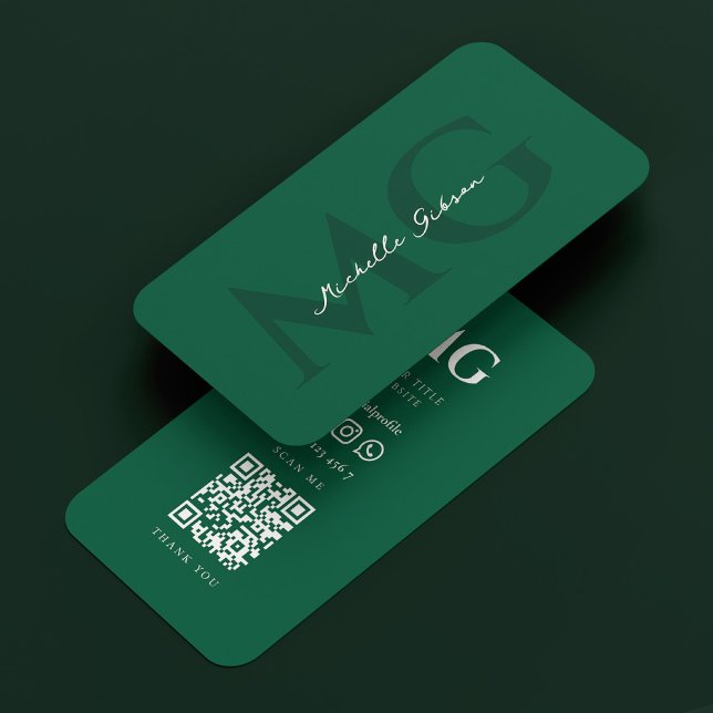 Tarjeta De Visita Verde de caza profesional mínimo de Iniciales (Minimal Initials Professional Hunter Green Business Card
)