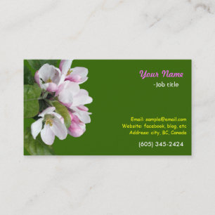 Tarjeta de visita verde de flor de manzano.