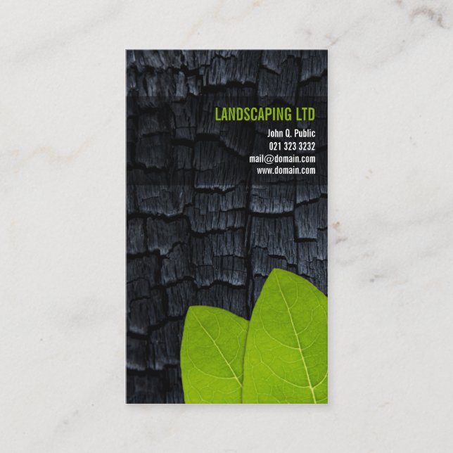 Tarjeta De Visita Verde de madera quemada deja un paisaje único (Anverso)