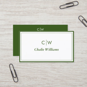 Tarjeta De Visita Verde de oliva oscuro minimalista, 2 fronteras