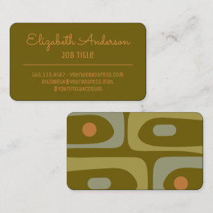 Tarjeta De Visita Verde de oliva retro moderno de mediados de siglo