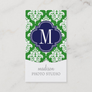 Tarjeta De Visita Verde del damasco y personalizado elegantes de la