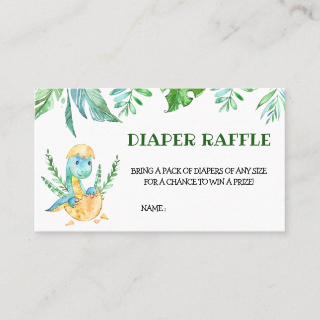 Tarjeta De Visita Verde Dinosaurio Baby Shower Diaper Raffle (Anverso)