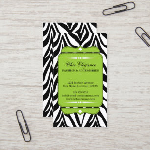 Tarjeta De Visita Verde elegante del estampado de zebra