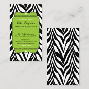 Tarjeta De Visita Verde elegante del estampado de zebra