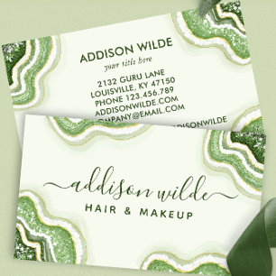 Tarjeta De Visita Verde Esmeralda Glitter Agata Geoda Lujo Chic