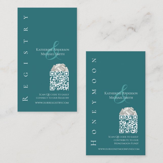 Tarjeta De Visita Verde Esmeralda Simple Moderno—Registro Boda- (Anverso / Reverso)