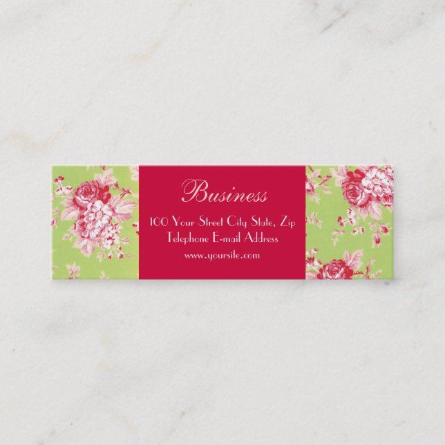 Tarjeta de visita verde flaca de los rosas (Anverso)