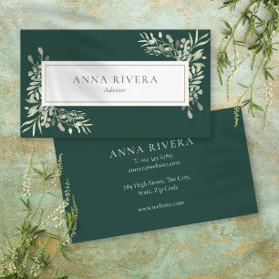 Tarjeta De Visita Verde Floral Oro Geométrico Profesional