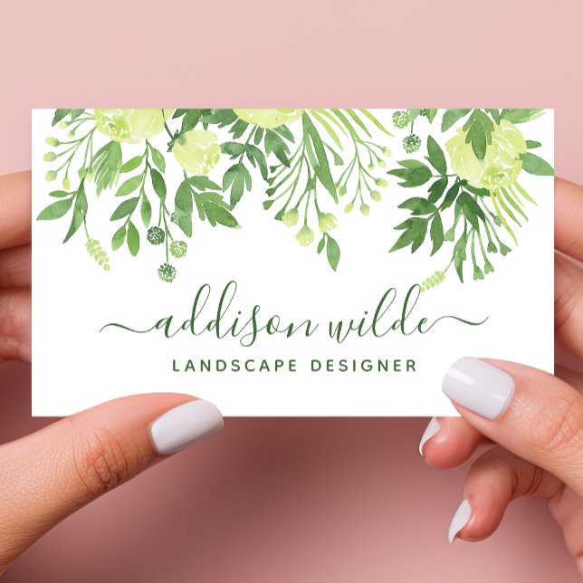 Tarjeta De Visita Verde Floral vegetación botánica moderna Elegante (Subido por el creador)