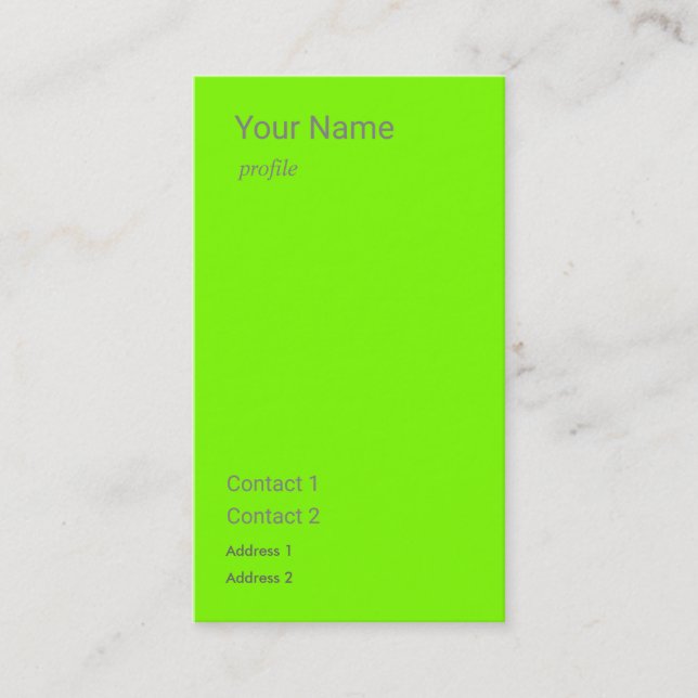 Tarjeta De Visita verde fluorescente vertical (Anverso)