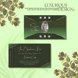 Tarjeta De Visita Verde forestal con diamantes de decoración platead