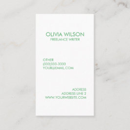 Tarjeta De Visita Verde limpio llano profesional y blanco