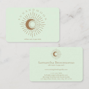 Tarjeta De Visita Verde Marrón Elegante Moderno Celestial Sol Luna