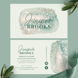 Tarjeta De Visita Verde Menta Glitter Sencillo Acuarela para Redes S