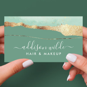 Tarjeta De Visita Verde Menta Y Oro Elegante Moderno Script