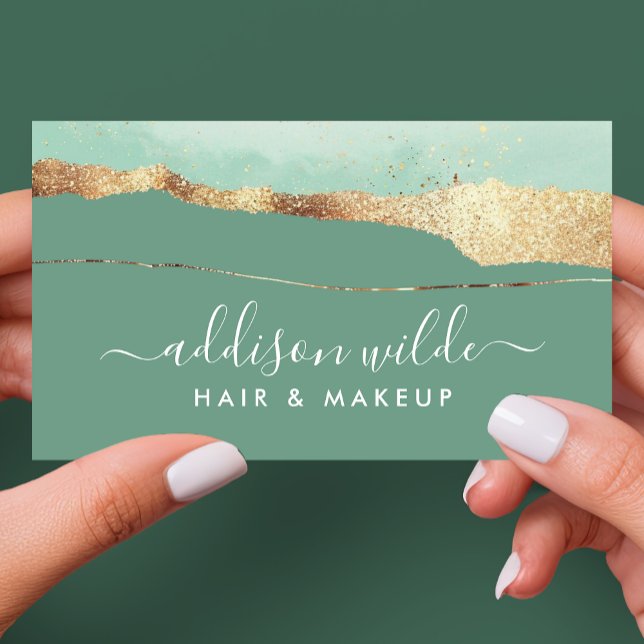 Tarjeta De Visita Verde Menta Y Oro Elegante Moderno Script (Subido por el creador)