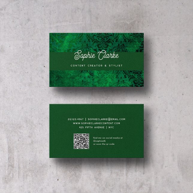 Tarjeta De Visita Verde moderno | Guión elegante con código QR (Subido por el creador)