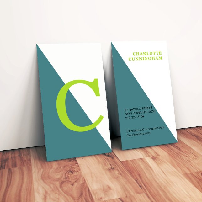 Tarjeta De Visita Verde monograma geométrico (Subido por el creador)
