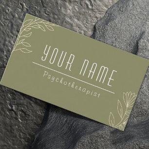 Tarjeta De Visita Verde Musgo Simple Elegante Psicoterapia Psicotera