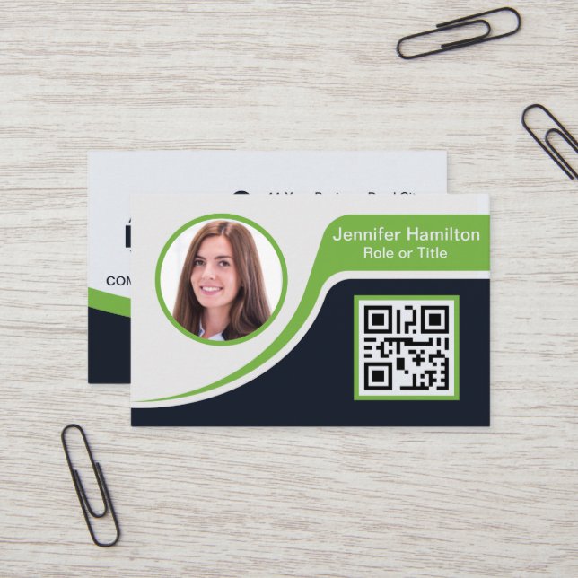 Tarjeta De Visita Verde negro profesional añada su código QR de logo (Anverso/Reverso In Situ)
