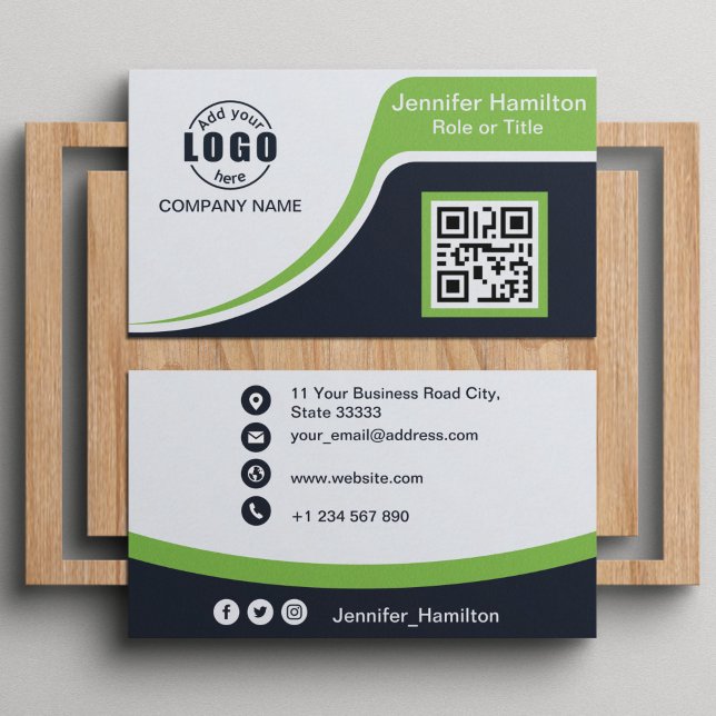 Tarjeta De Visita Verde negro profesional añada su código QR de logo (Subido por el creador)