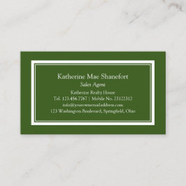 Tarjeta De Visita Verde oscuro profesional simple con borde blanco