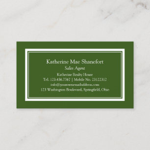Tarjeta De Visita Verde oscuro profesional simple con borde blanco