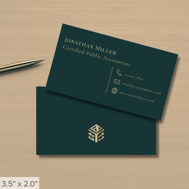 Tarjeta De Visita Verde oscuro y oro simple (Subido por el creador)