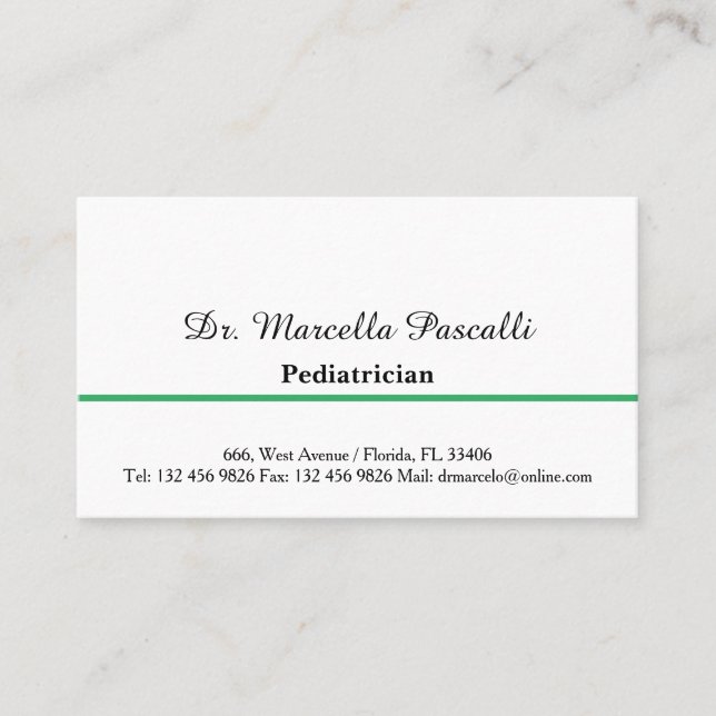 Tarjeta de visita verde para pediatras médicas (Anverso)
