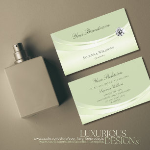 Tarjeta De Visita Verde Pastel de lujo con diamante espumoso