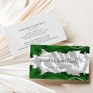 Tarjeta De Visita Verde Plata Ágata Blanco Lujo