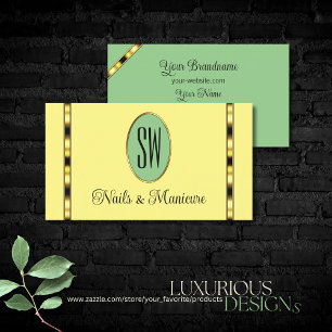 Tarjeta De Visita Verde sabio amarillo claro con monograma profesion