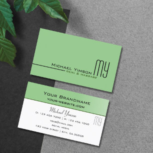 Tarjeta De Visita Verde sabio y blanco con profesional monograma