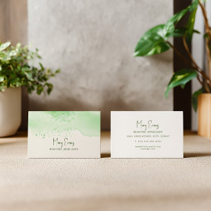 Tarjeta De Visita Verde simple sobre la acuarela verde